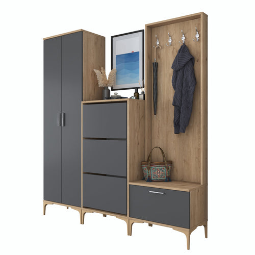 Set mobilier hol ANGORA CR 6 uși, 180x199x38 cm, cuier și pantofar, Opțiuni culoare