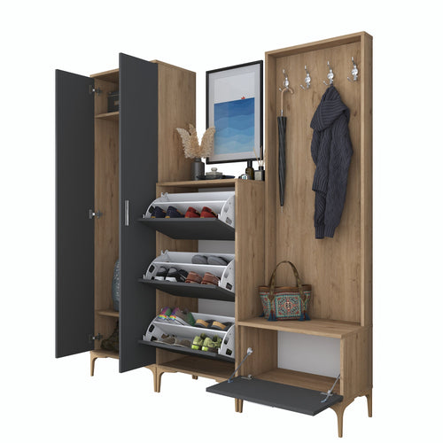 Set mobilier hol ANGORA CR 6 uși, 180x199x38 cm, cuier și pantofar, Opțiuni culoare