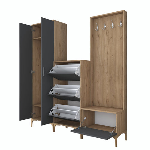 Set mobilier hol ANGORA CR 6 uși, 180x199x38 cm, cuier și pantofar, Opțiuni culoare