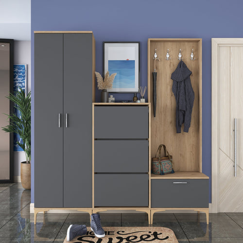 Set mobilier hol ANGORA CR 6 uși, 180x199x38 cm, cuier și pantofar, Opțiuni culoare