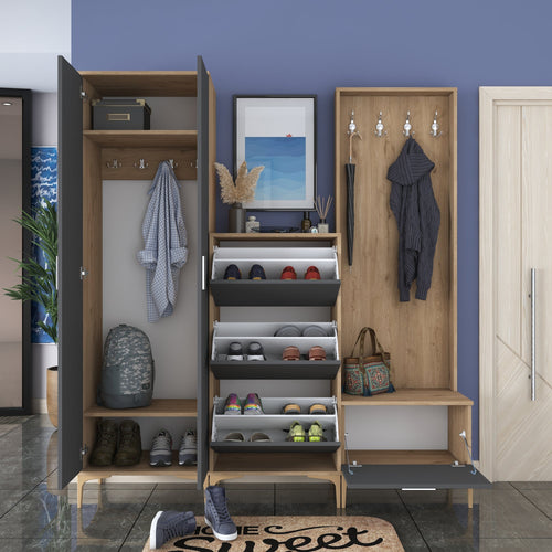 Set mobilier hol ANGORA CR 6 uși, 180x199x38 cm, cuier și pantofar, Opțiuni culoare