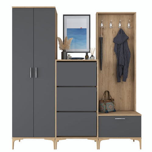 Set mobilier hol ANGORA CR 6 uși, 180x199x38 cm, cuier și pantofar, Opțiuni culoare