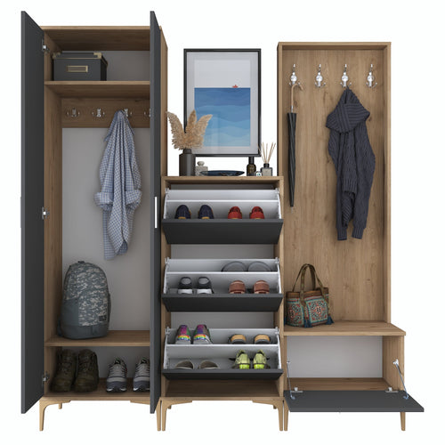 Set mobilier hol ANGORA CR 6 uși, 180x199x38 cm, cuier și pantofar, Opțiuni culoare