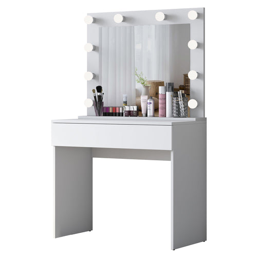 Masă de toaleta cu oglindă iluminată LED SWAN 1 sertar 90 x 45 cm - Maroom