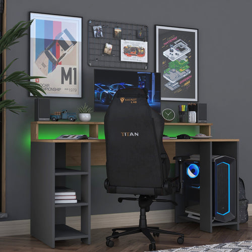 Birou gaming cu LED VICTORIA 4 rafturi 160 x 55 cm - Maroom