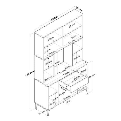 Dulap Bucătărie NICE 8 uși 1 sertar 5 rafturi, 120 x 199 cm - Maroom