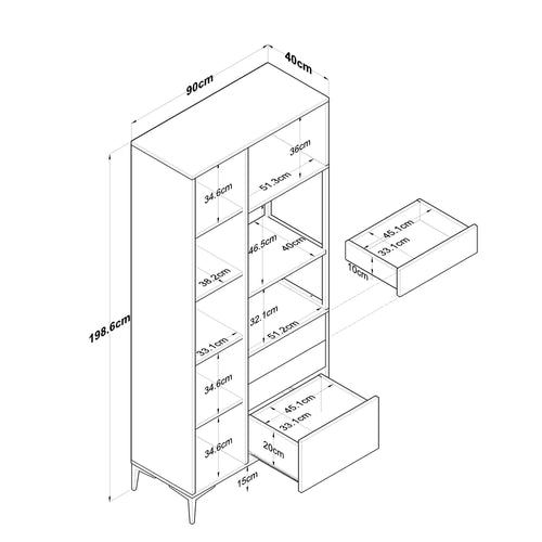 Dulap Bucătărie NICE 2 uși 3 sertare 2 rafturi, 90 x 199 cm - Maroom