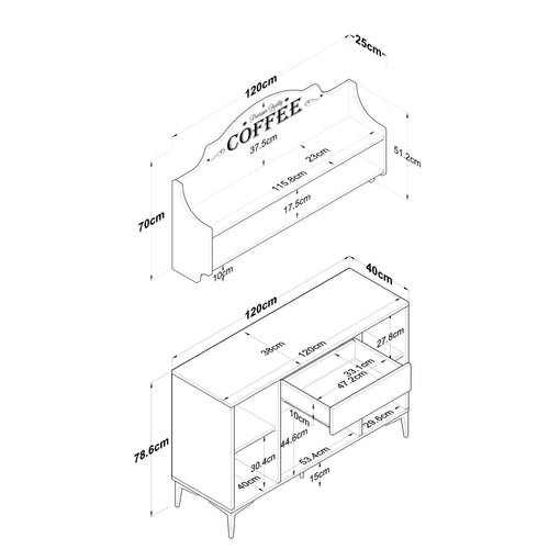 Set Dulap Bucătărie NICE 2 rafturi 4 uși 1 sertar, 120 x 79 cm - Maroom