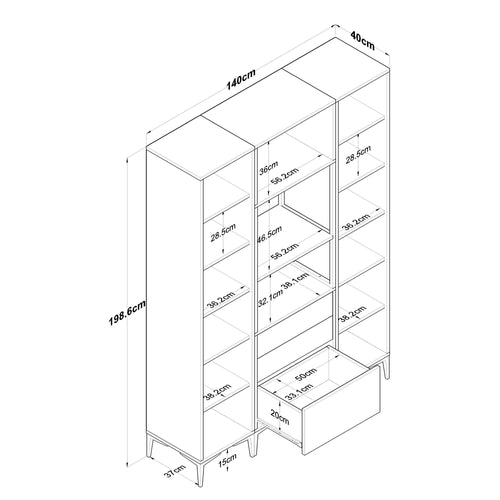 Set Dulap Bucătărie NICE 5 uși 3 sertare, 140 x 199 cm 