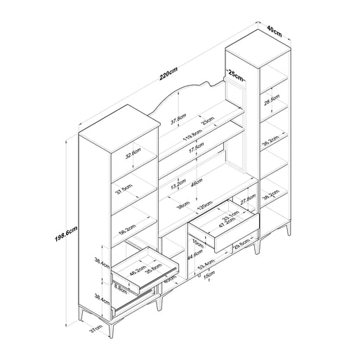 Set Dulap Bucătărie NICE 2 rafturi 8 uși 1 sertar, 220 x 199 cm 