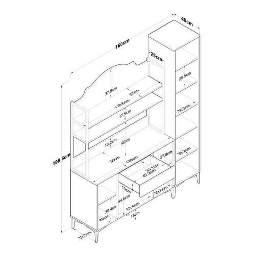 Set Dulap Bucătărie NICE 2 rafturi 6 uși 1 sertar, 160 x 199 cm 