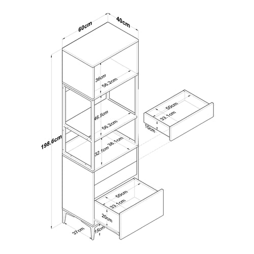 Dulap Bucătărie NICE 2 rafturi 1 ușa 3 sertare, 60 x 199 cm 