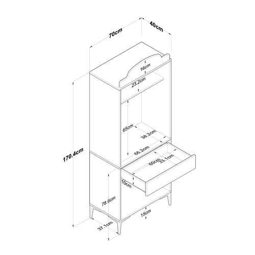 Dulap Bucătărie PRETTY cu LED 1 raft 2 uşi 1 sertar, 70 x 170 cm 