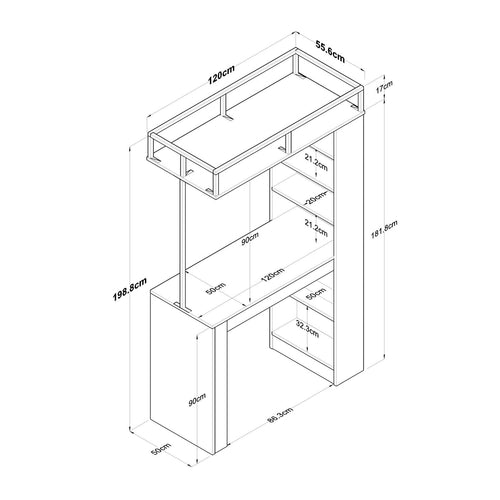 Masă de bar VERA 6 rafturi 56 x 120 cm - Maroom