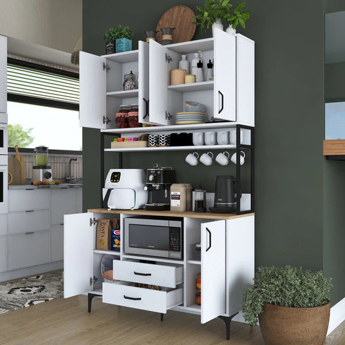 Dulap Bucătărie NICE 2 rafturi 6 uși 2 sertare, 120 x 199 cm - Maroom