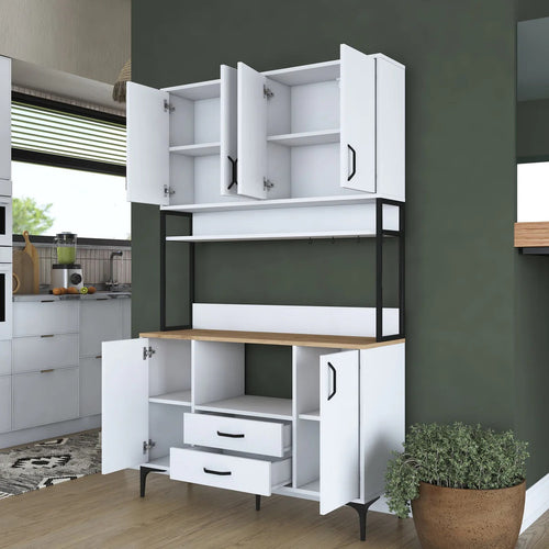 Dulap Bucătărie NICE 2 rafturi 6 uși 2 sertare, 120 x 199 cm - Maroom