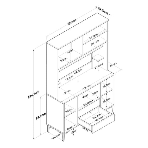 Dulap Bucătărie NICE 4 rafturi 6 uși 2 sertare, 120 x 184 cm - Maroom