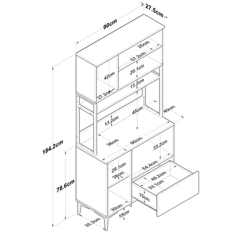 Dulap Bucătărie NICE 2 rafturi 4 uși 1 sertar, 90 x 184 cm - Maroom