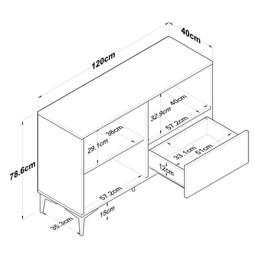 Dulap Bucătărie NICE 1 raft 2 uși 1 sertar, 120 x 79 cm - Maroom