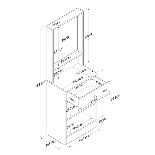 Mobilier hol cu oglinda VICTORIA 60 x 183 cm, Opțiuni culoare - Maroom