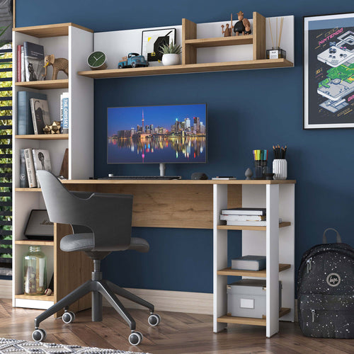 Birou VICTORIA 12 rafturi 120 x 45 cm, Alb - Maroom