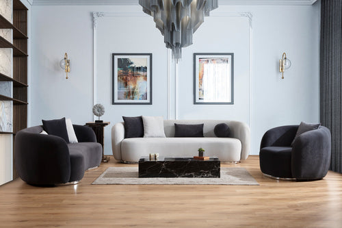 Canapea MUFFIN-MR, Opțiuni culoare, Material : Catifea  Picior&nbsp : Metal Argintiu, Pernă Pentru Spate : Burete moale , 2 canapele 1 fotoliu