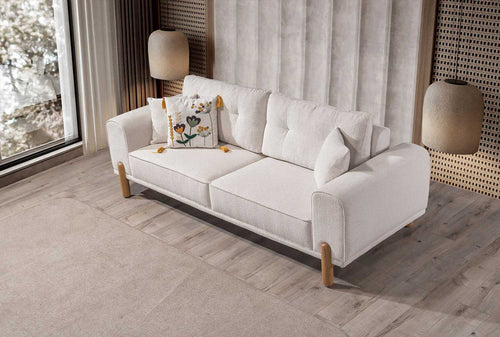 Canapea extensibilă 3 locuri BAHAMA  țesături cu textura  piciorele : lemn , din sus  