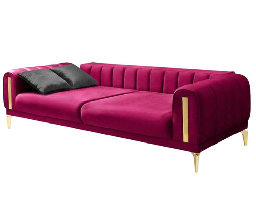 Canapea extensibilă 3 locuri EMERALD NW 215 cm, material:Catifea, picioarelor: auriu,  din fata