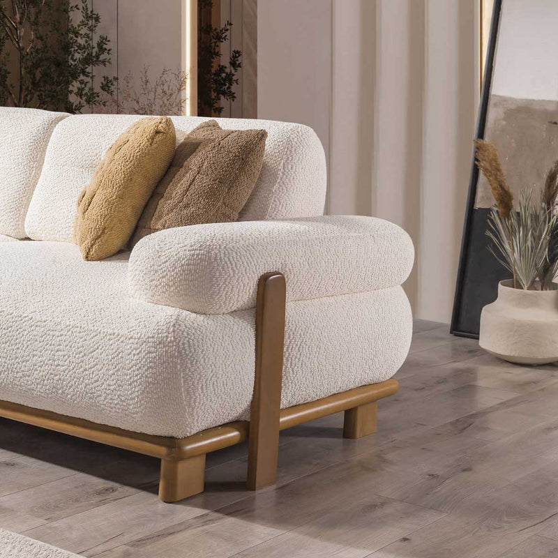 Canapea PANDA extensibil 3 locuri  textură modernă boucle picioarelor: Lemn.   din lateral