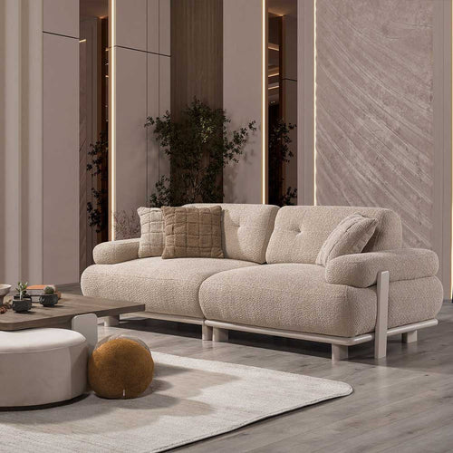 Canapea PANDA extensibil 3 locuri  textură modernă boucle picioarelor: Lemn. extensibila