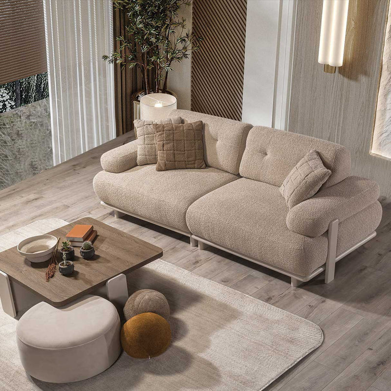 Canapea PANDA extensibil 3 locuri  textură modernă boucle picioarelor: Lemn. extensibila