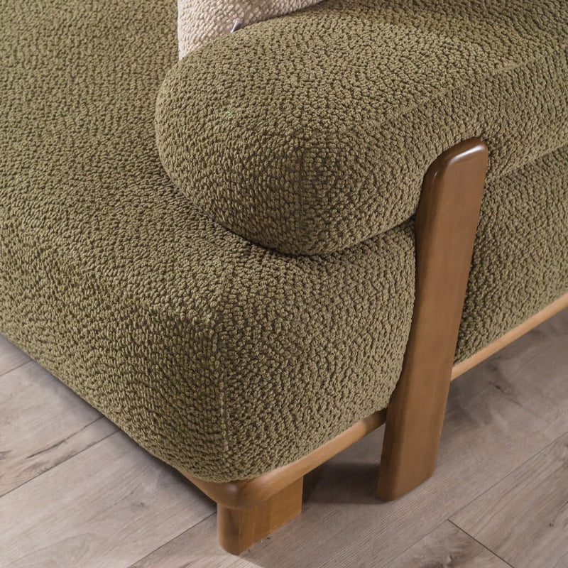 Canapea PANDA extensibil 3 locuri  textură modernă boucle picioarelor: Lemn. extensibila  din lateral   detalie
