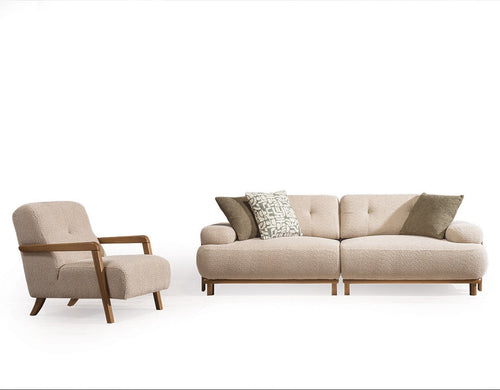 Canapea PANDA extensibil 3 locuri   si fotoliu textură modernă boucle picioarelor: Lemn. extensibila  setul