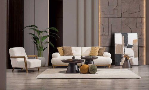 Canapea PANDA extensibil 3 locuri   si fotoliu textură modernă boucle picioarelor: Lemn. extensibila