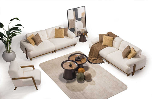 Canapea PANDA extensibil 3 locuri  si fotoliu textură modernă boucle picioarelor: Lemn. extensibila  setul