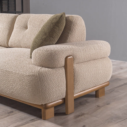 Canapea PANDA extensibil 3 locuri  textură modernă boucle picioarelor: Lemn. extensibila  din lateral   detalie