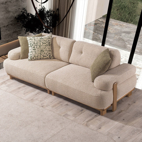 Canapea PANDA extensibil 3 locuri  textură modernă boucle picioarelor: Lemn. extensibila