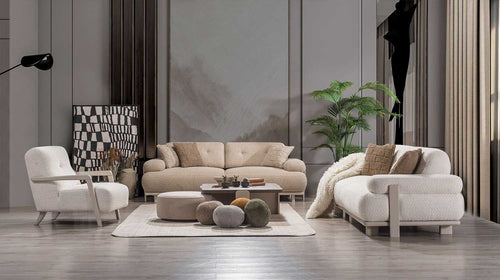 Canapea PANDA extensibil 3 locuri   si fotoliu textură modernă boucle picioarelor: Lemn. extensibila  setul