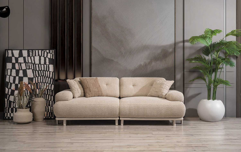 Canapea PANDA extensibil 3 locuri  textură modernă boucle picioarelor: Lemn. extensibila