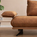 Canapea extensibilă TESLA,  senzația de piele natural, Picioarele : din metal vopsit în câmp electrostatic. , extensibila detalie , din sus brațul întins