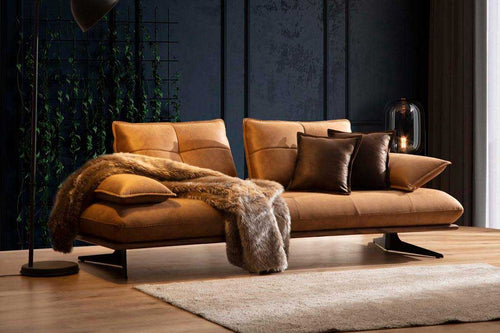 Canapea extensibilă TESLA,  senzația de piele natural, Picioarele : din metal vopsit în câmp electrostatic. , extensibila detalie ,  Canapea maro deschis Tesla cu decor