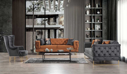 Canapea extensibilă TOSCA 3 locuri 220 cm, material:Catifea, picioarelor:Metal, setul 2 canapele 1 fotoliu