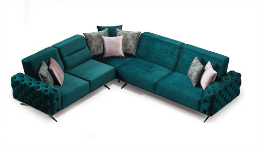 Colțar Extensibil 3+2 locuri HAVANA 300 x 260 cm, catifea țesătură aspect piele, Tipul picioarelor:Metal  