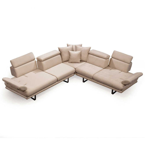 Colțar Extensibil 6 locuri TERRA 305 x 270 cm , Țesătură cu aspect de piele, Tipul picioarelor: Metal , detalie     din sus