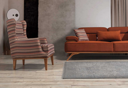 Canapea extensibilă 3 locuri AVIVA lemn picioare  textura Catifea    extensibila setul cu fotoliu