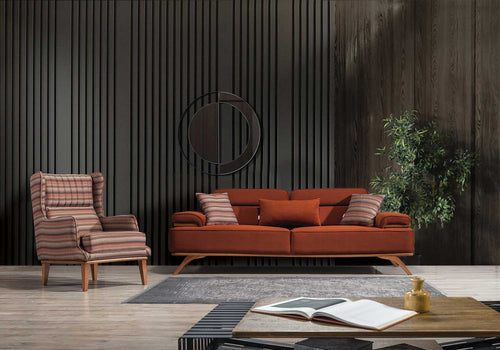 Canapea extensibilă 3 locuri AVIVA lemn picioare  textura Catifea    extensibila setul cu fotoliu