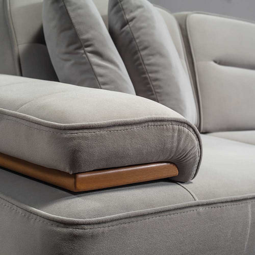 Colțar Extensibil 3+1 locuri cu șezlong AVIVA 265 x 190 cm, material: Catifea exclusivă, picioarelor: Lemn, detalie