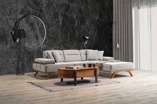 Colțar Extensibil 3+1 locuri cu șezlong AVIVA 265 x 190 cm, material: Catifea exclusivă, picioarelor: Lemn