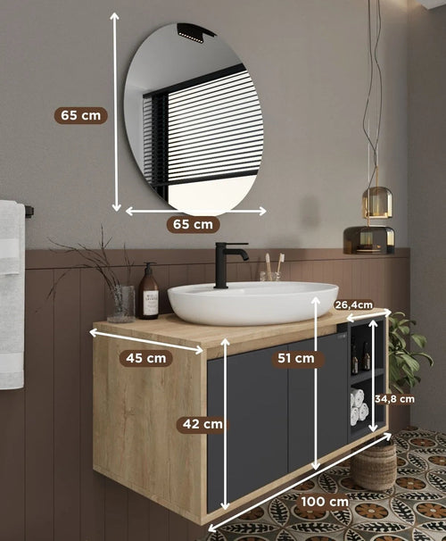 Dulap Baie suspendat cu chiuvetă ROSSY, MDF, Opțiuni Dimensiune