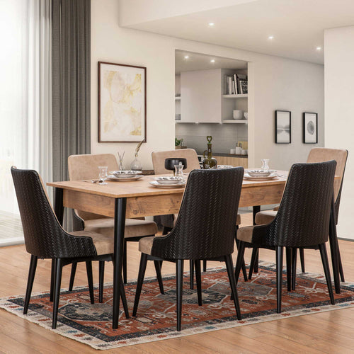 Set masă extensibilă ORBIT cu 6 scaune, 173 ( 208 ) x 90 cm - Maroom